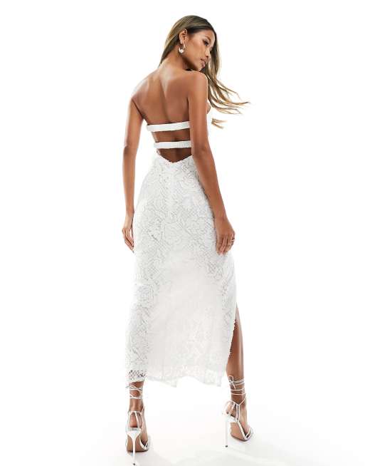 Love Triangle lace mix midi dress with cut out detail in white