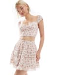 [Love Triangle] Love Triangle lace trim corset crop top in pink floral (part of a set)-Multi 8 Pink Floral