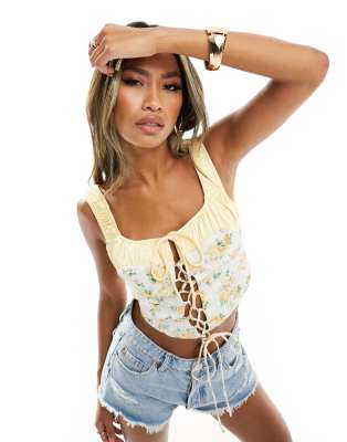 Love Triangle Lace Up Corset Top In Yellow