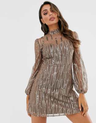 mesh long sleeve mini dress