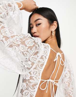 White Lace Open Back Mini Dress