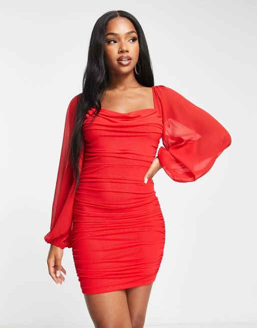 Red Ruched Mini Dress