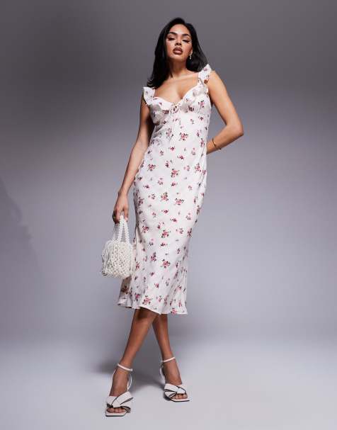 Love Triangle - Midi jurk met ruches, V-hals en geruite bloemenprint met textuur - view 1
