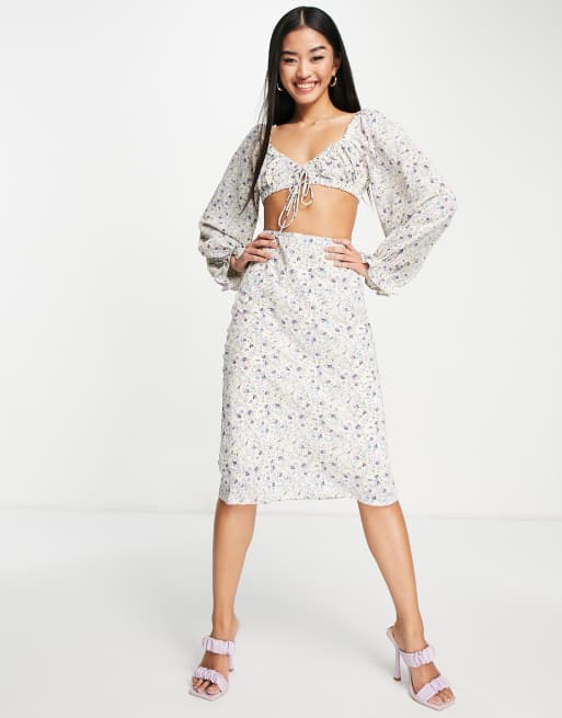 Love Triangle midi skirt in lilac ditsy floral - part of a set