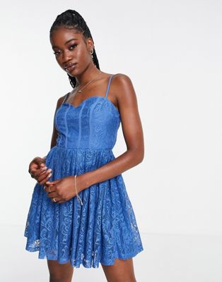 mini dress in bold blue lace