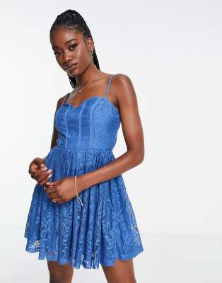 Love Triangle Mini Dress In Bold Blue Lace