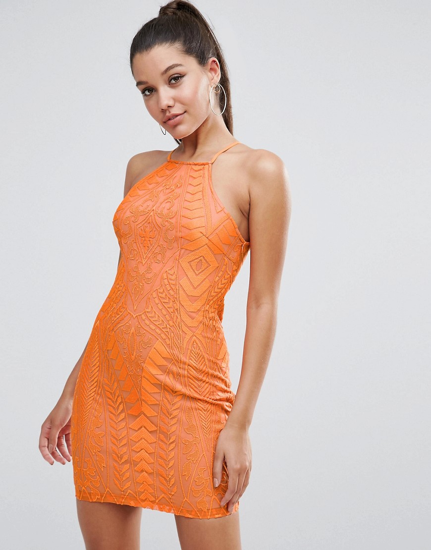 Love Triangle – Miniklänning i bodycon-modell i spets med remdetalj bak-Orange