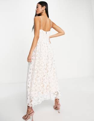 ruffle sleeve lace dress Aniyah Bow Square Neck Ruffle Sleeve Lace Hollow Hem Dress main image 1