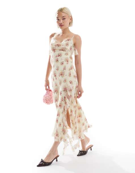 Love Triangle ruffle maxi dress with open back in cream floral - view 1