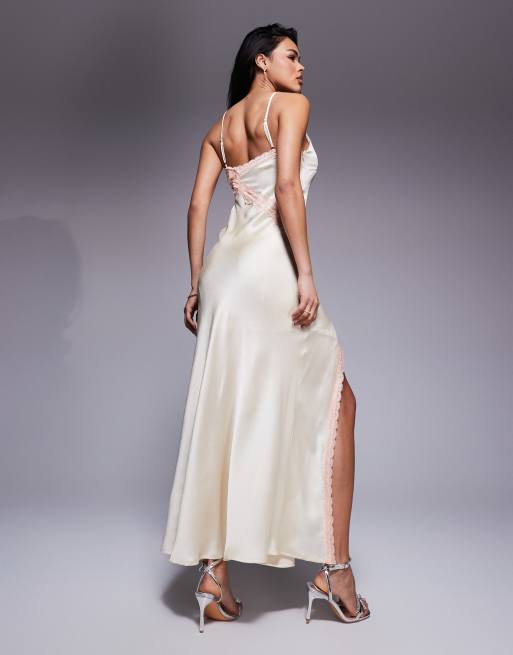 Love Triangle satin cut-out maxi dress with lace trim in apricot