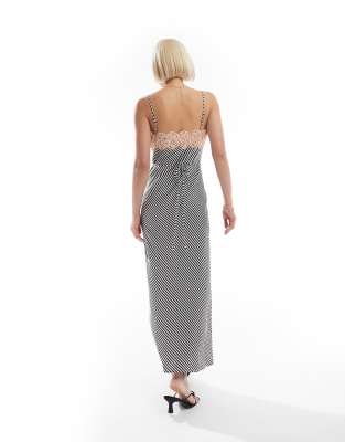 Shop Love Triangle Satin Slip Dress With Lace Trim In Multi