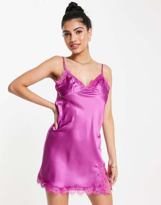 Chic Allure Purple Satin Lace-Up Mini Slip Dress