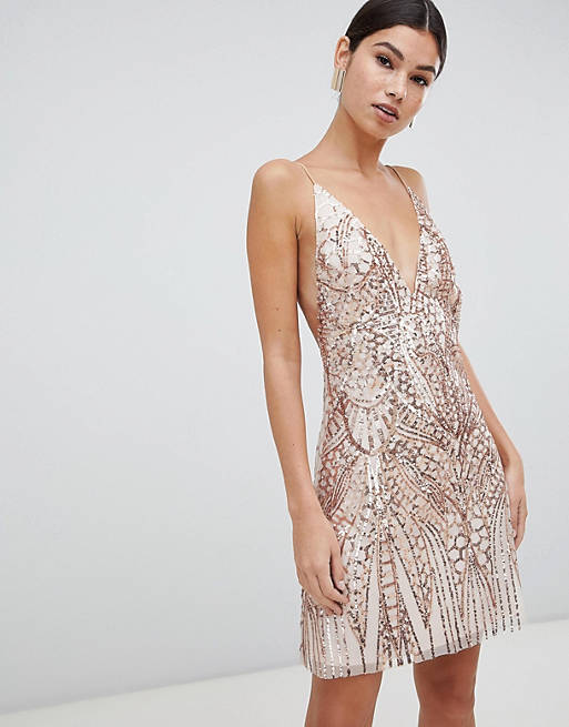 Love Triangle sequin embellished cami dress in rose gold | ASOS