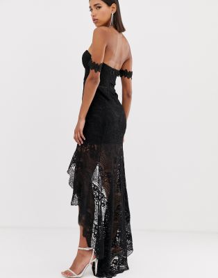 black lace dip hem dress