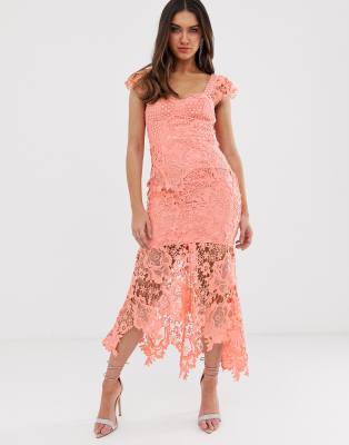 coral lace dress with sleeves