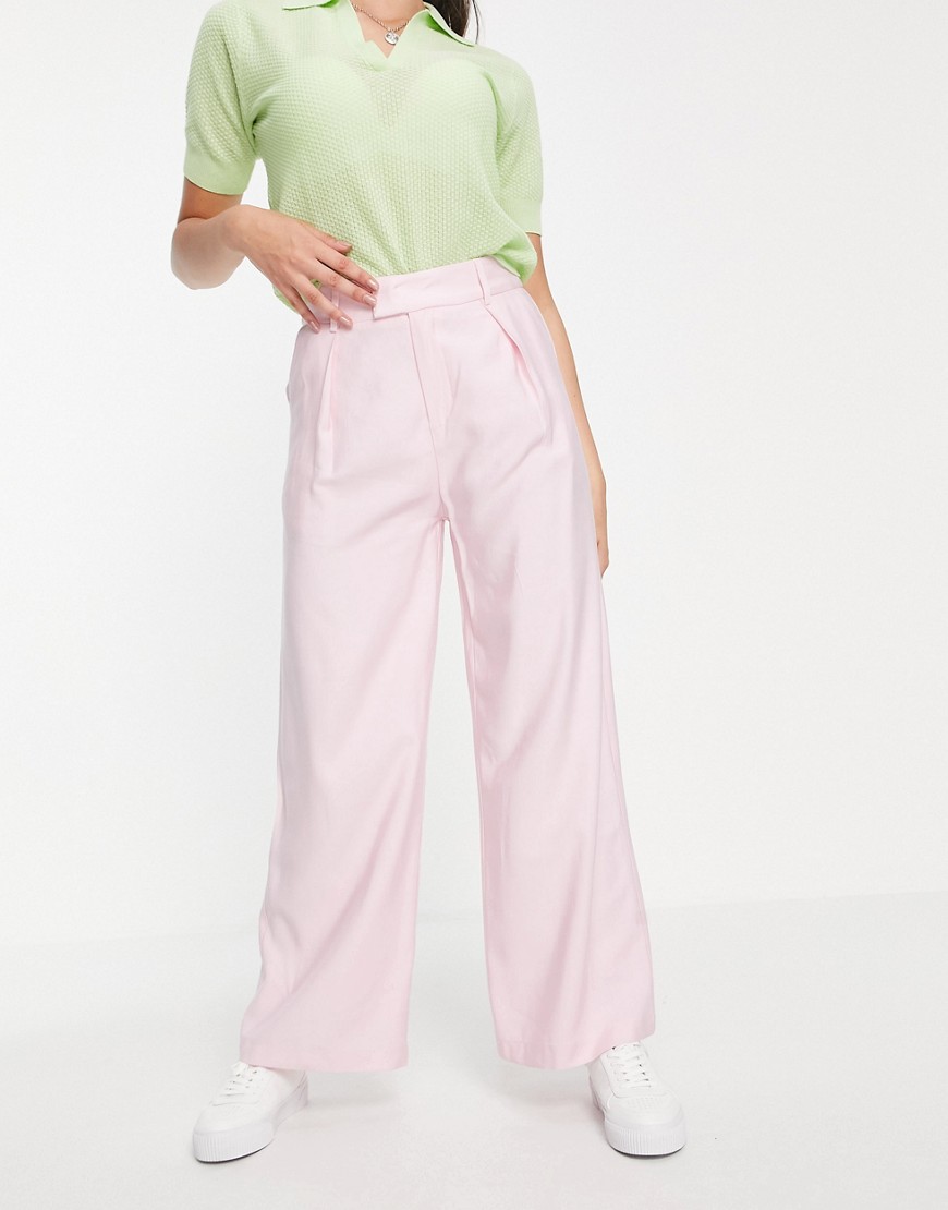 Love Triangle tailored wide leg pants in pale pink