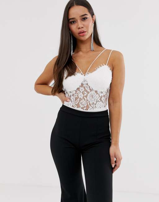 Love Triangle Weißer Body mit Riemchendesign und Spitzenlage ASOS