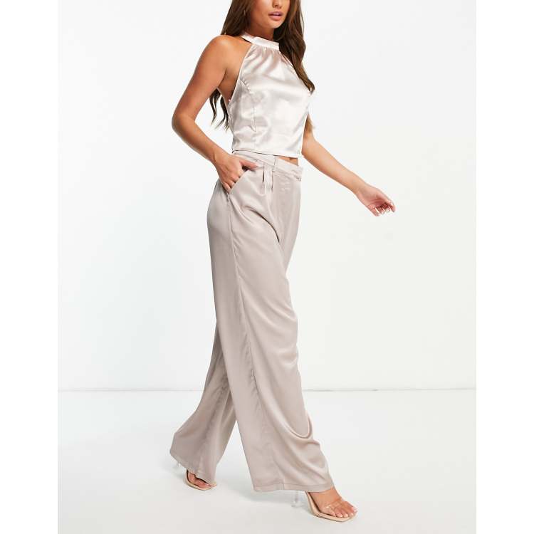 Love Triangle wide leg satin pants in mushroom - part of a