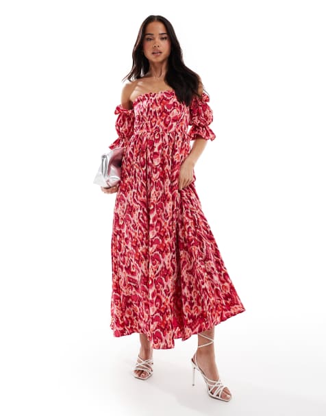 Lovedrobe Abstract bardot midaxi dress in pink - view 1