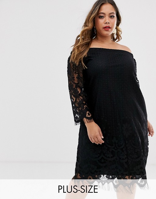 Lovedrobe All Over Lace Bardot Dress With Fringing
