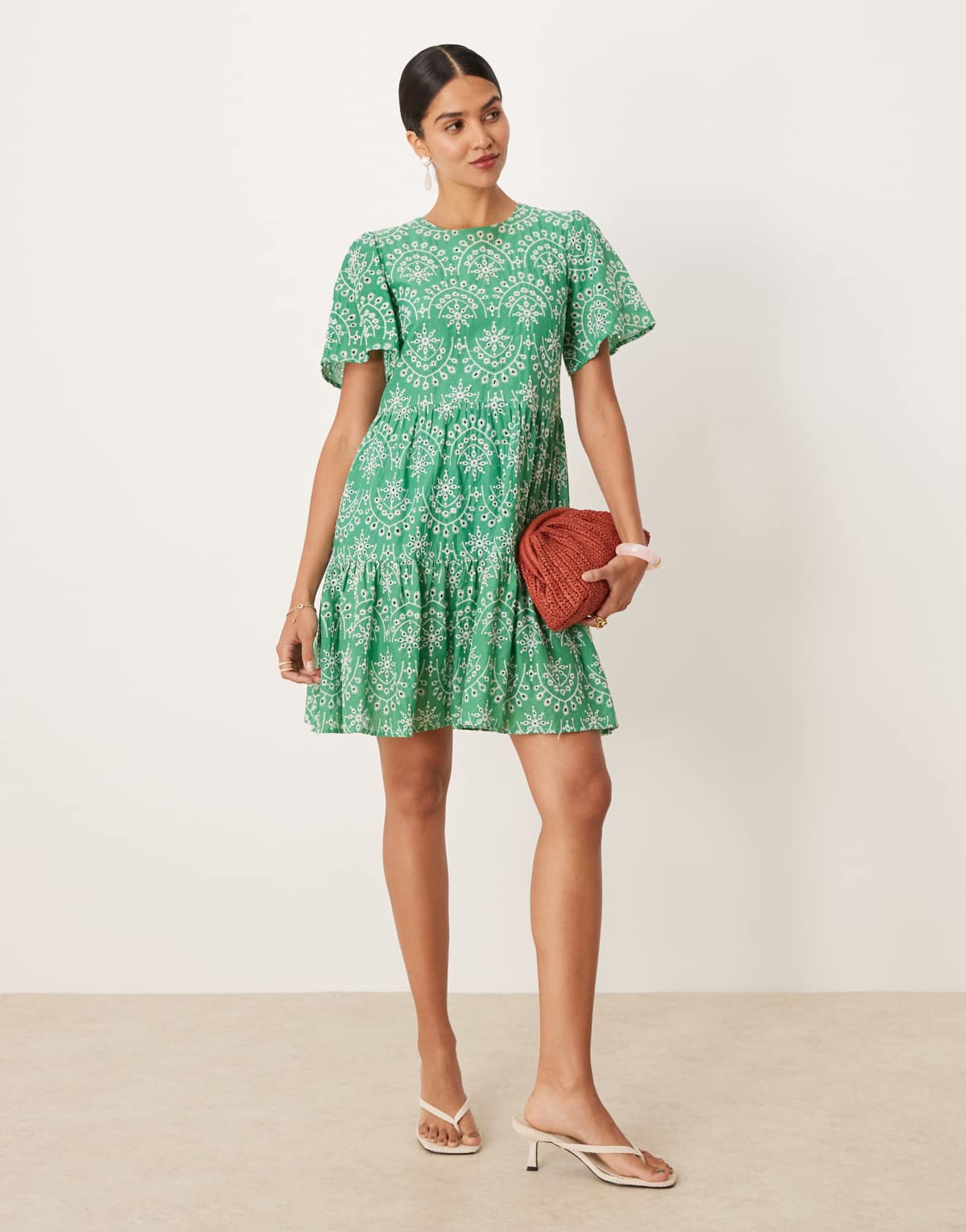 Lovedrobe Angel sleeve tie back smock mini dress in green