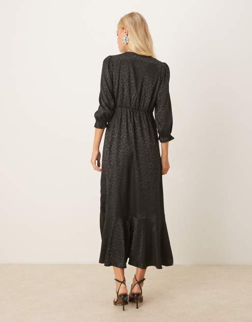 Lovedrobe Animal jacquard tie neck high-low hem dress in black, 2 of 4