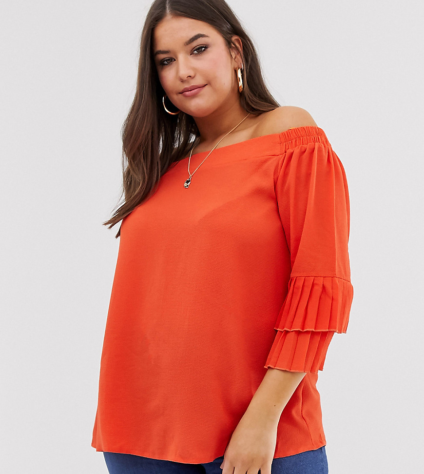 Lovedrobe bardot tiered sleeve blouse-Orange