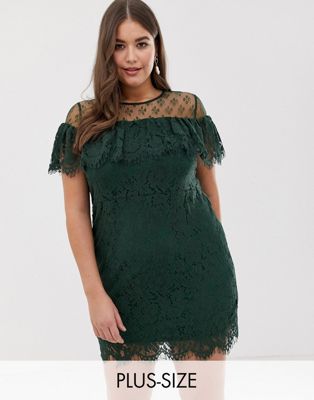 Lovedrobe – Bardotklänning i spets-Grön