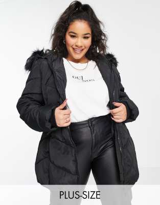 black belted faux fur cuff padded coat