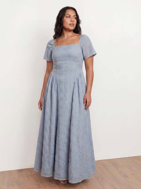 Lovedrobe Broderie angel sleeve maxi dress in soft blue