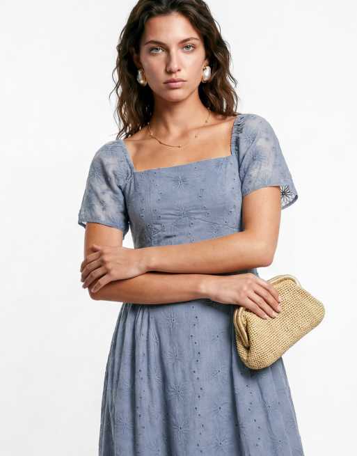Lovedrobe Broderie angel sleeve maxi dress in soft blue, 2 of 4