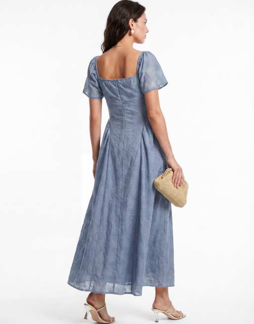Lovedrobe Broderie angel sleeve maxi dress in soft blue, 4 of 4