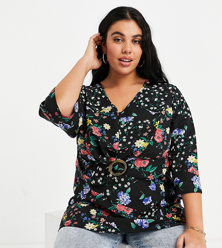 Lovedrobe buckle front blouse in floral print-Multi