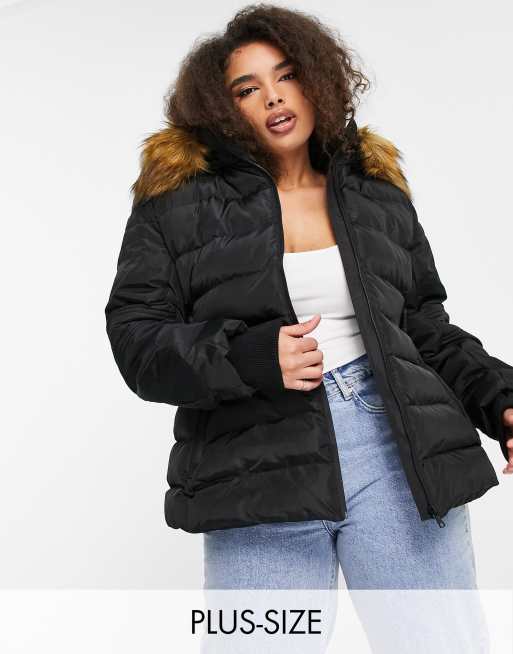 Lovedrobe - Cappotto corto imbottito nero con pelliccia sintetica