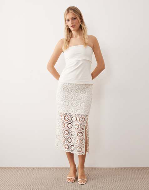 Lovedrobe Crochet lace midi skirt in cream - view 1