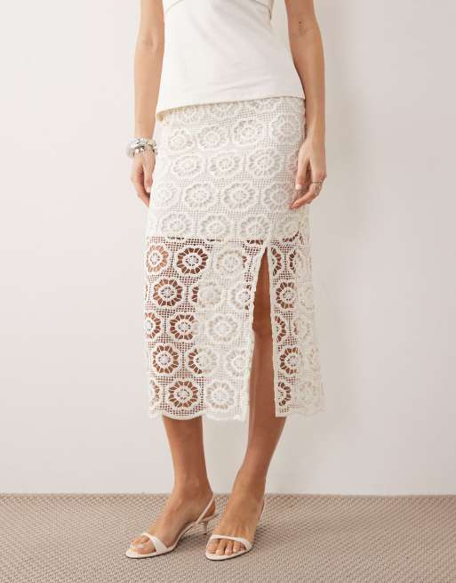 Lovedrobe Crochet lace midi skirt in cream, 3 of 5