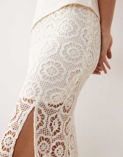 Lovedrobe Crochet lace midi skirt in cream, 5 of 5