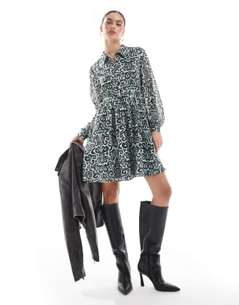 Lovedrobe Damask print smock mini shirt dress in multi - view 1