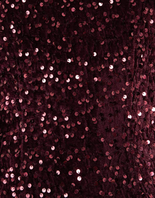 Lovedrobe Embellished v-back velvet bodycon mini dress in berry, 5 of 7