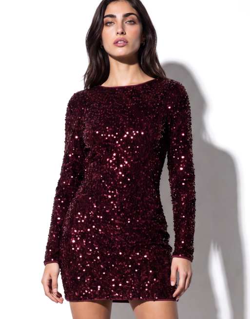 Lovedrobe Embellished v-back velvet bodycon mini dress in berry, 7 of 7