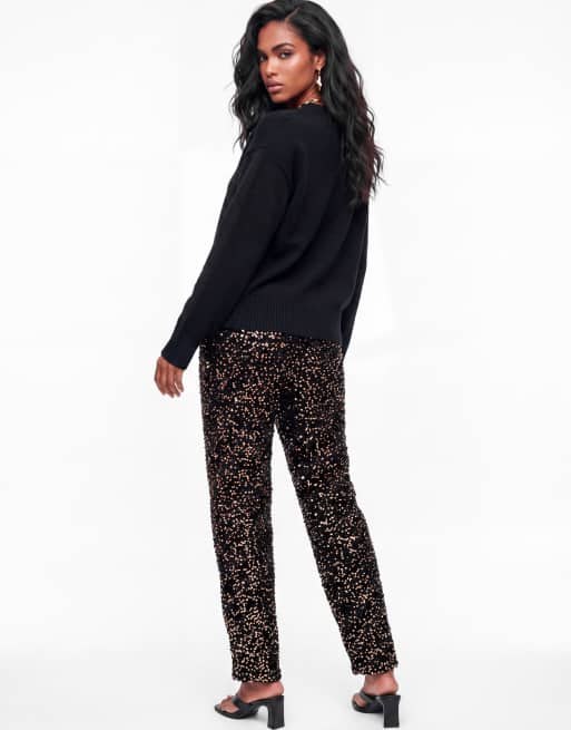 Lovedrobe Embellished velvet barrel trousers in black / gold, 2 of 5