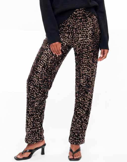 Lovedrobe Embellished velvet barrel trousers in black / gold, 3 of 5