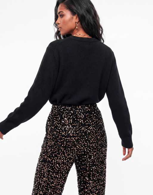 Lovedrobe Embellished velvet barrel trousers in black / gold, 4 of 5