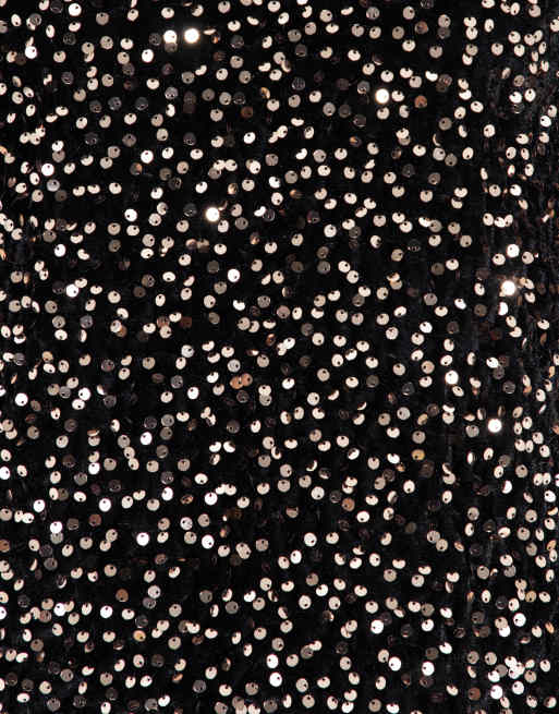 Lovedrobe Embellished velvet short sleeve boxy top in black / gold, 5 of 7