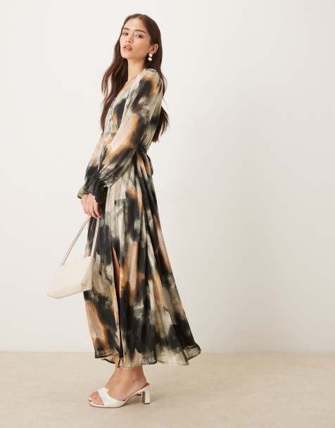 Lovedrobe Faux wrap long sleeve tie back midaxi dress in monochrome - view 1