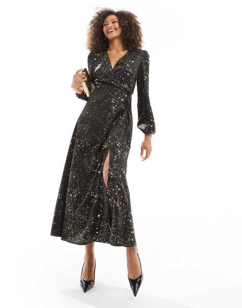 Lovedrobe Faux wrap midi dress in black - view 1