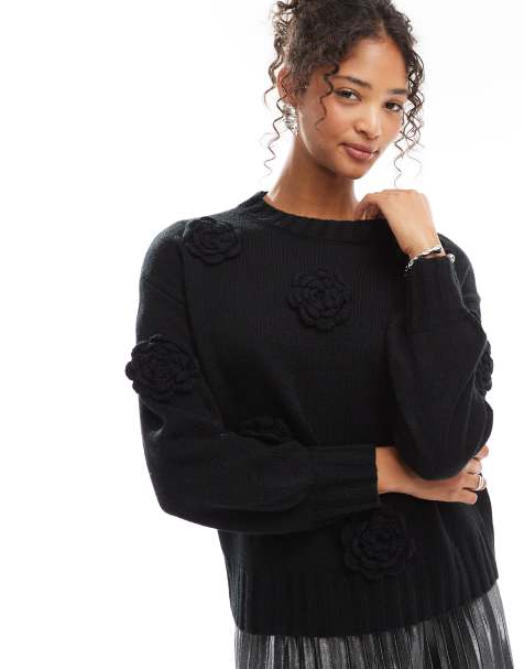 Lovedrobe Floral applique jumper in black - view 1