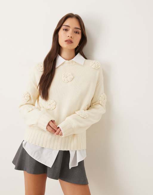 Lovedrobe Floral applique jumper in cream