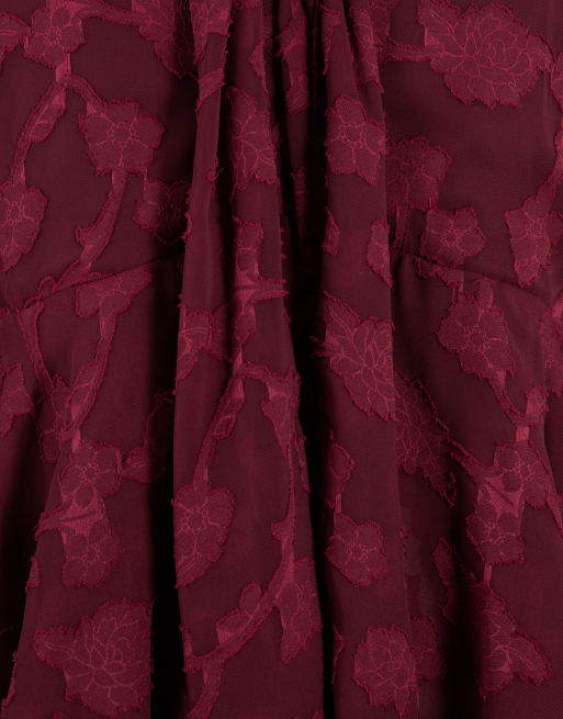 Lovedrobe Floral burnout pussybow peplum blouse in berry, 5 of 5