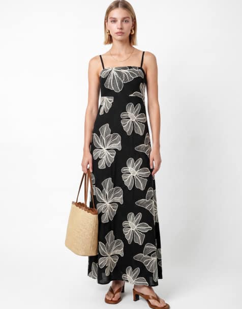 Lovedrobe Floral embroidery trapeze midaxi dress in black - view 1